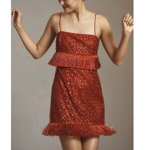 Saylor NYC Caitriona Sequin Fringe Red Mini Dress S